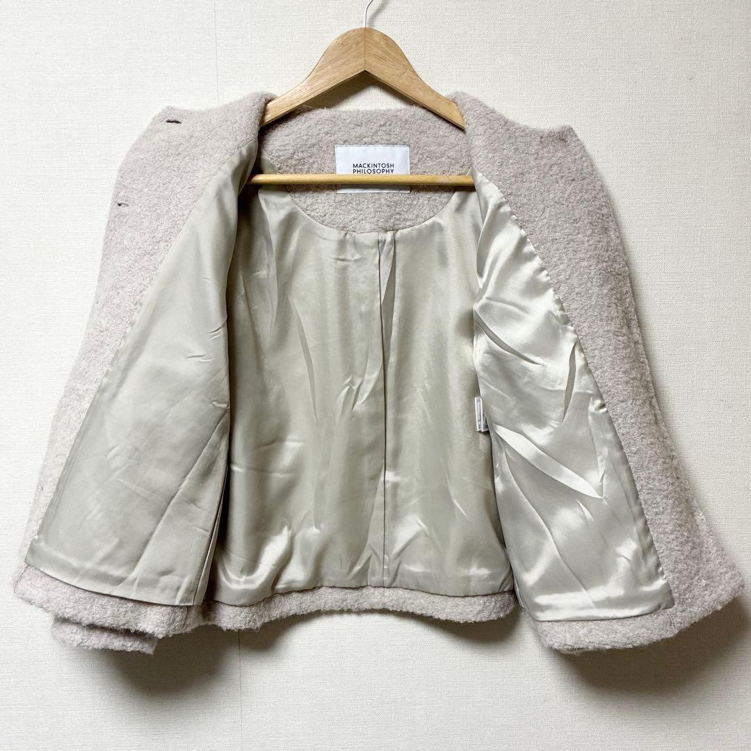 美品 マッキントッシュフィロソフィー ヘスル ノーカラージャケット オフホワイト