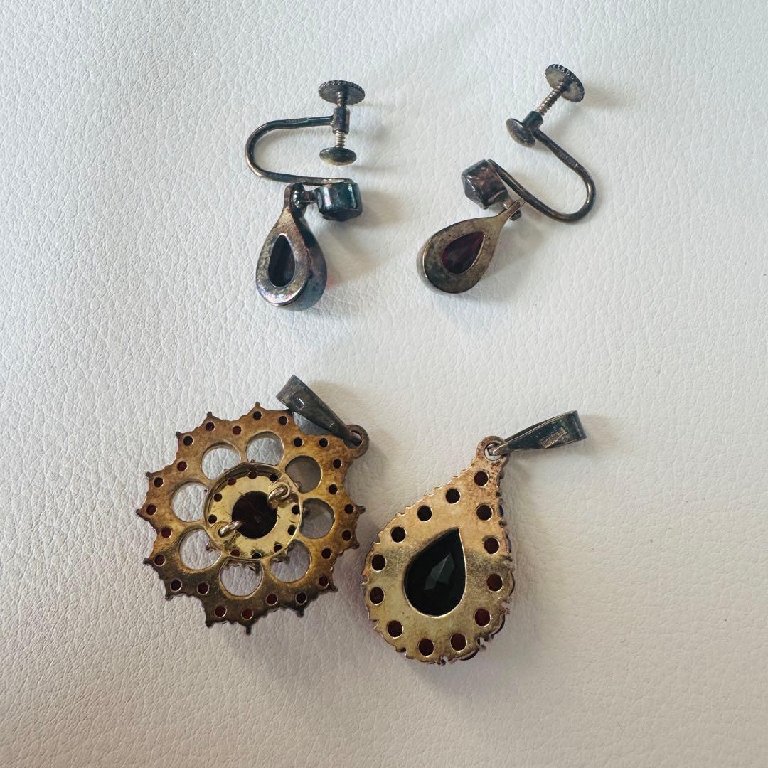 ガーネット イヤリング ペンダントトップ シルバー925 3点セット