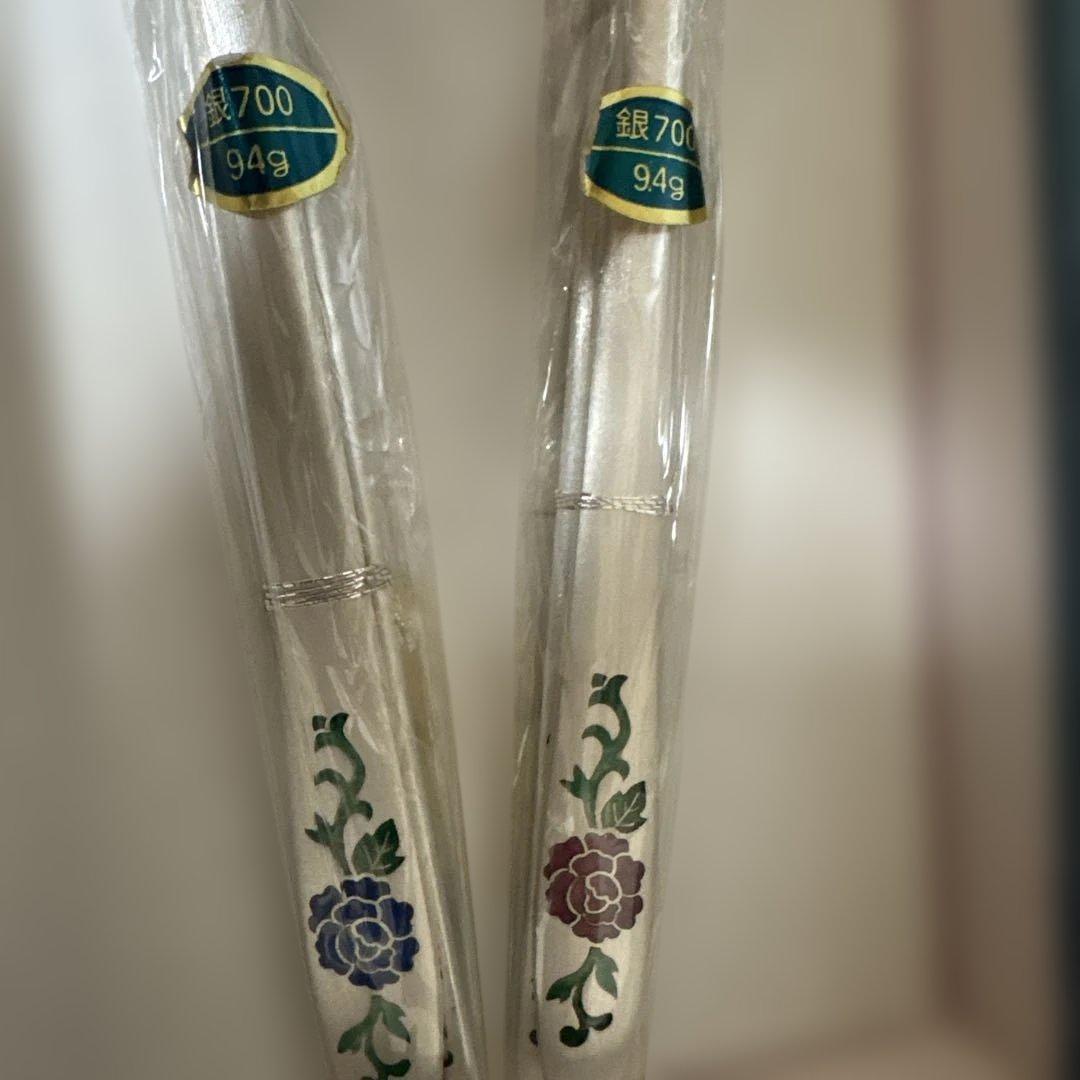 銀製　スプーン・箸セット　Ag700 93.75g 2組　韓国製