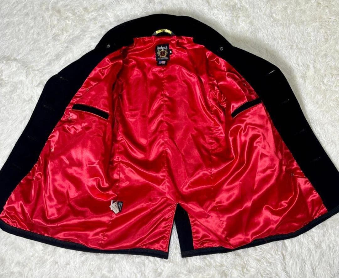 希少　Schott ショット389ピーコート 　金ボタン　裏地　赤　黒 ウール