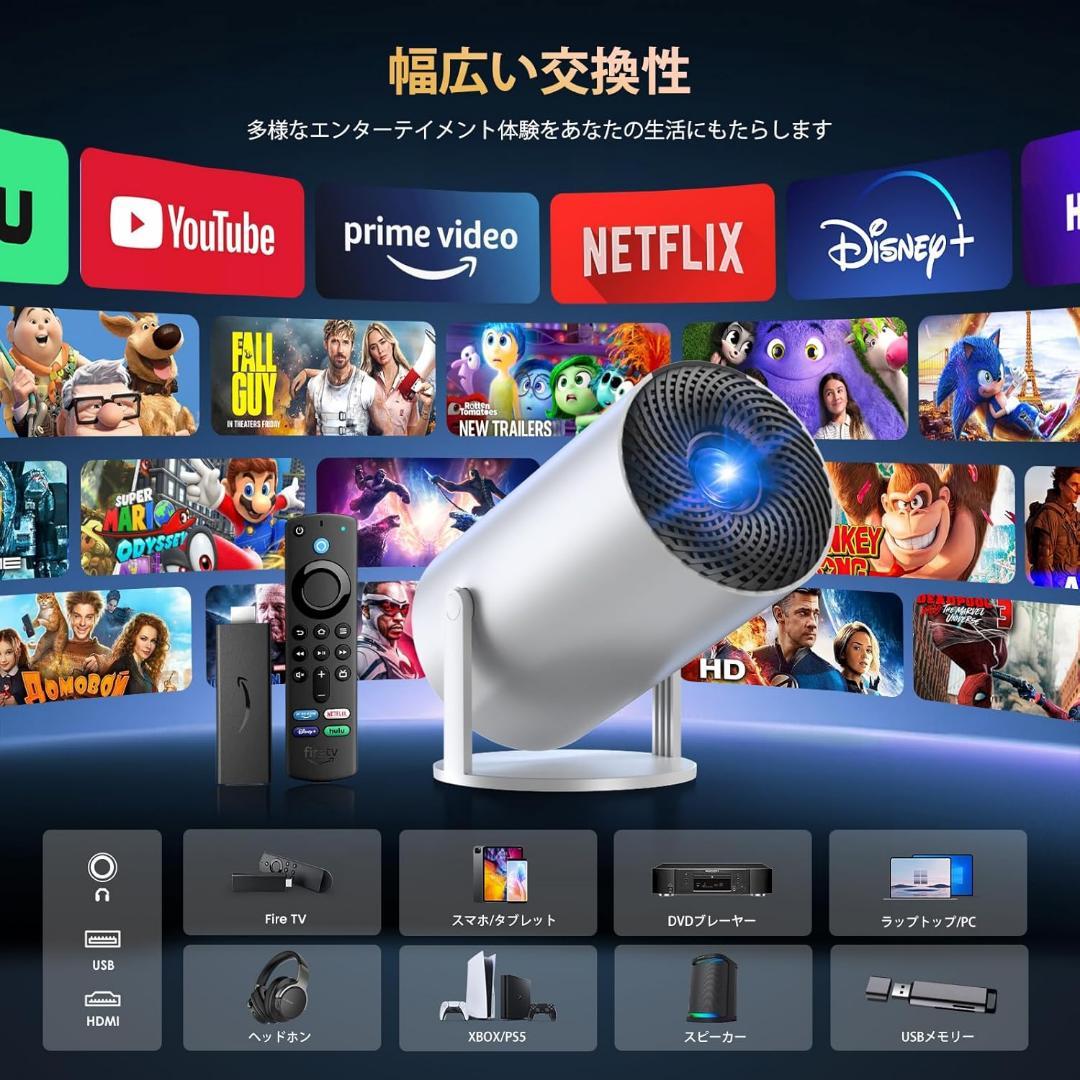 新品　プロジェクター小型 4K対応　270°回転　自動台形　高透過　高輝度