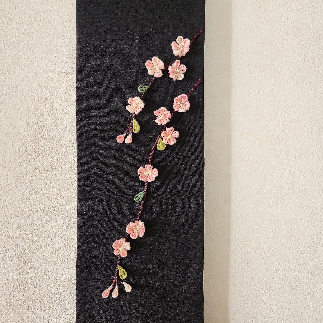 古布　江戸縮緬　押絵　ハンドメイド　タペストリー　つまみ桜と座り雛