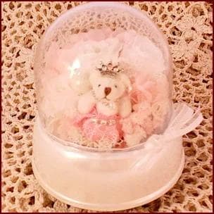 プリザーブドフラワーオルゴールドーム　ベアホワイト